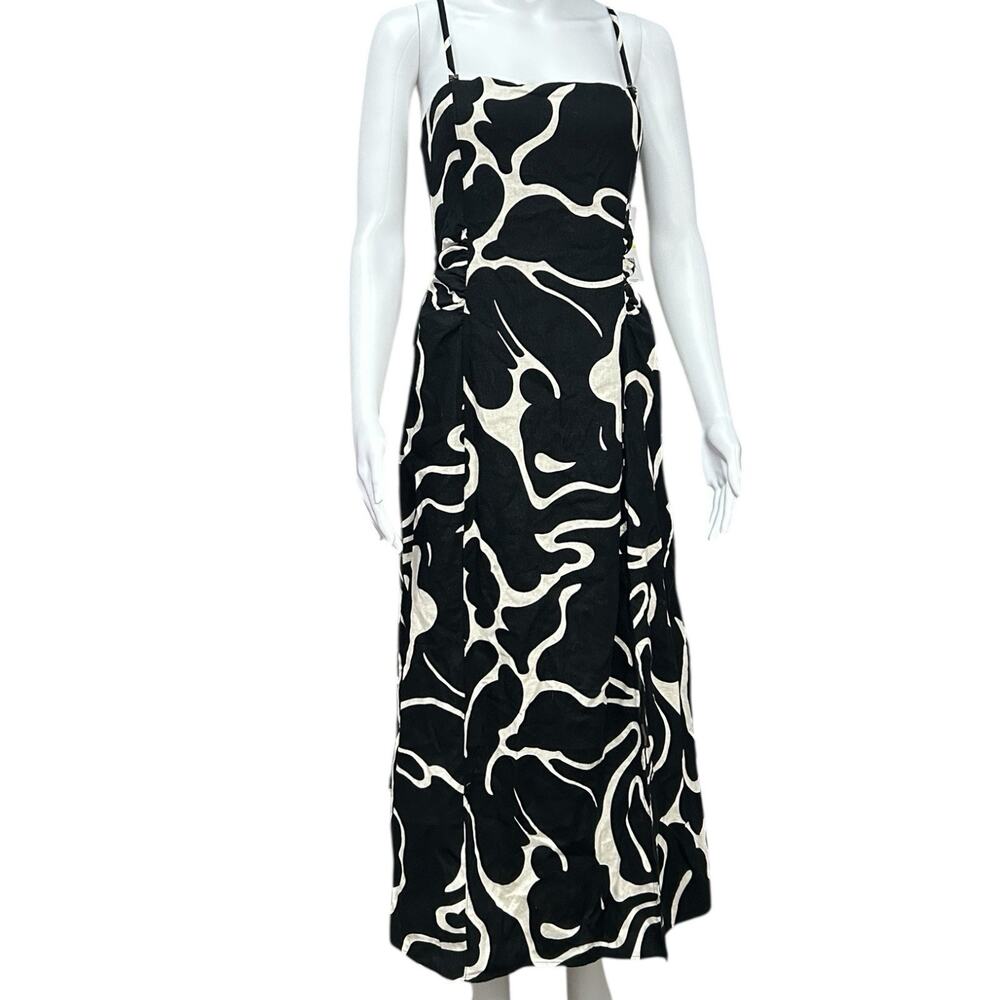 NEW Sam Edelman Merisa Linen-Blend Cutout Midi Sundress Black White M - Picture 2 of 16